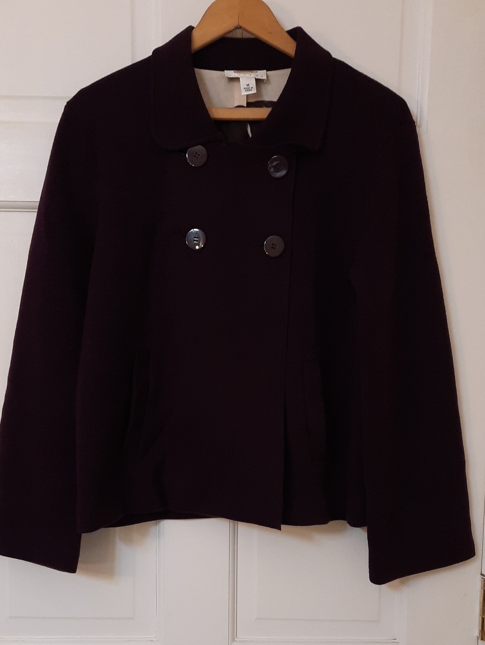 Talbots Petites Double-Breasted Peacoat in Deep Plum